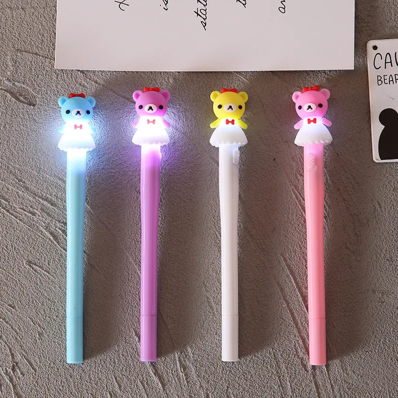 4Pcs/Box Kawaii Bear Pony Unicorn Luminous Pen Cute Gel Pens School 0.5mm