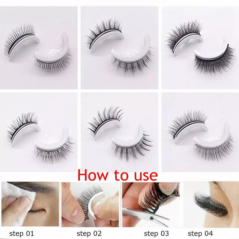 1Pair Reusable Self-adhesive False Eyelashes 3D Mink Glue-free