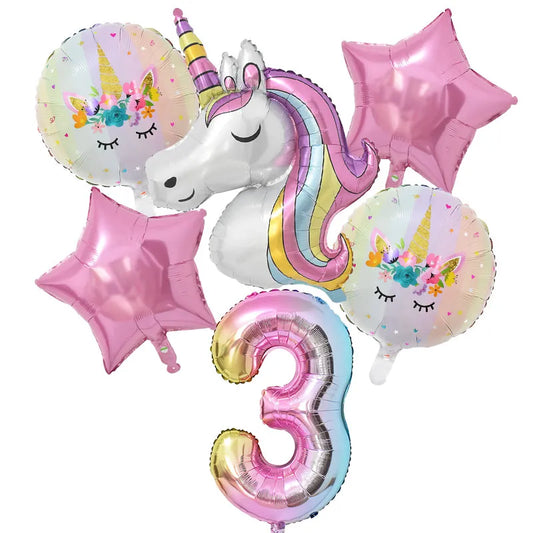 1 Set Rainbow Unicorn Balloon 32 inch Number Foil Balloons