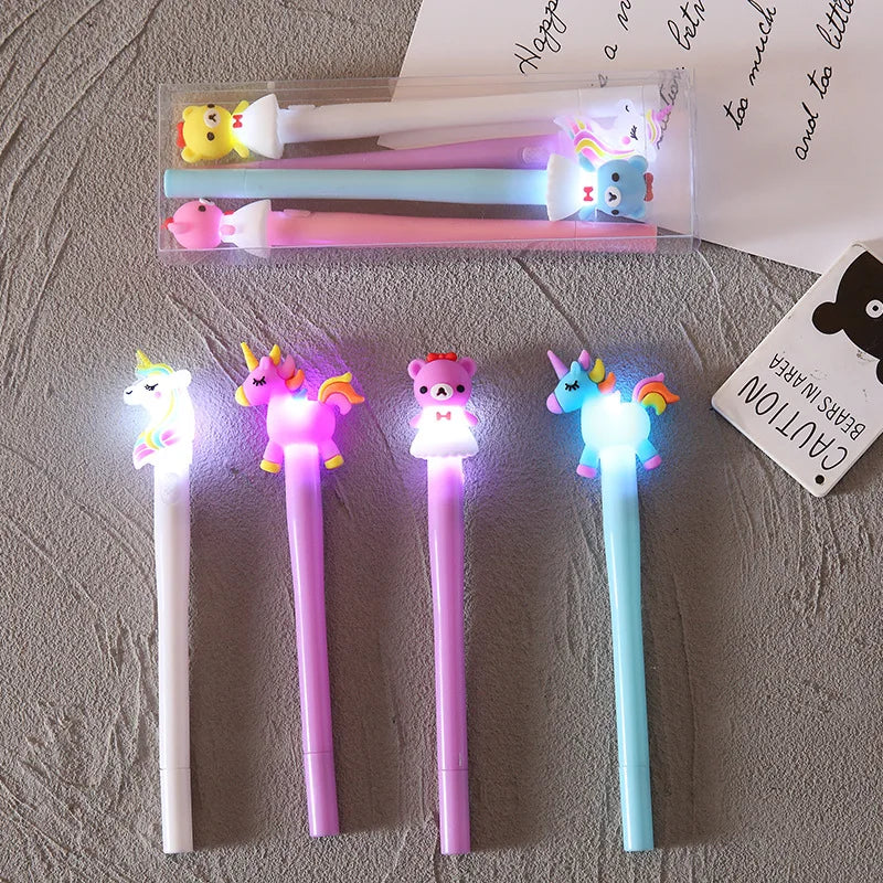 4Pcs/Box Kawaii Bear Pony Unicorn Luminous Pen Cute Gel Pens School 0.5mm