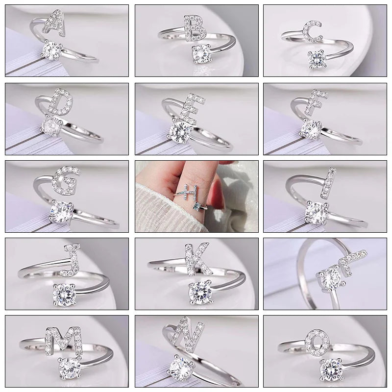 26 English Letter Open Finger Rings A-Z Initials