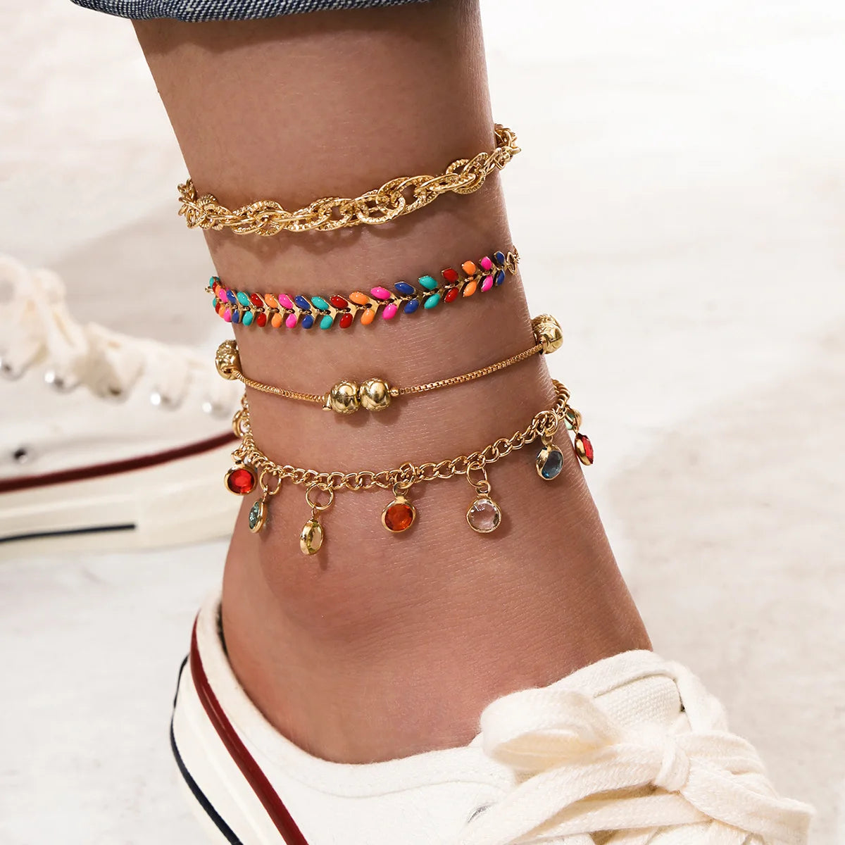 Bohemia Shell Star Chain Ankle Bracelet Charm Anklet Set For Women