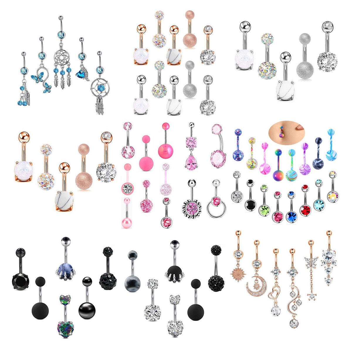 12-pc Set of Dangle Belly Ring Pack