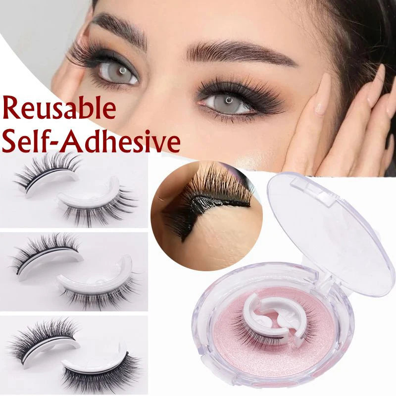 1Pair Reusable Self-adhesive False Eyelashes 3D Mink Glue-free