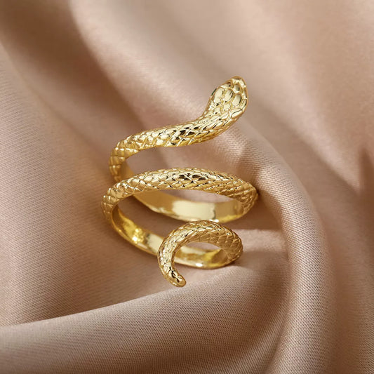 Snake Rings For Women Men Punk Hip Hop Open Adjustable Gold Plated Ring