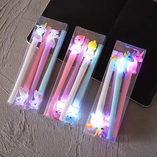 4Pcs/Box Kawaii Bear Pony Unicorn Luminous Pen Cute Gel Pens School 0.5mm