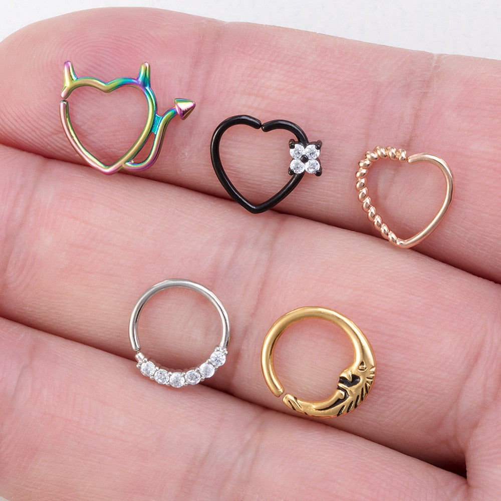 1pc 20G Copper Nostril Hoop Nose Piercing Rings Moon Devil Heart Zircon