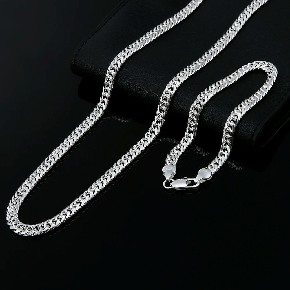 925 sterling Silver 6MM geometric necklace/ bracelet sets for women or men