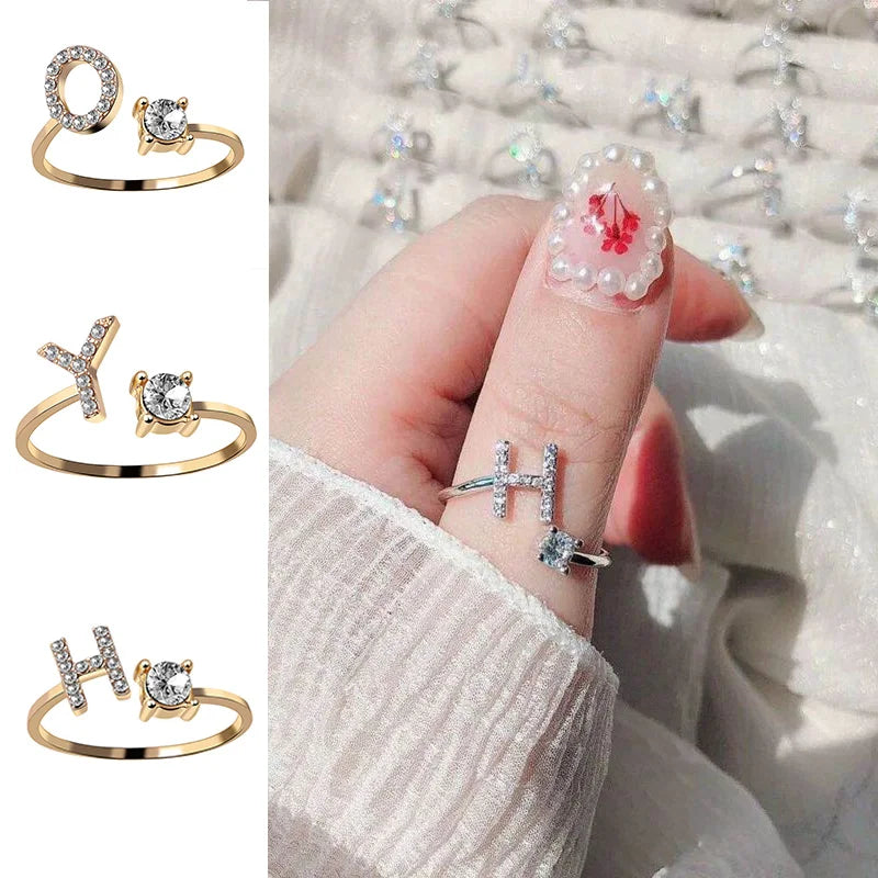 26 English Letter Open Finger Rings A-Z Initials