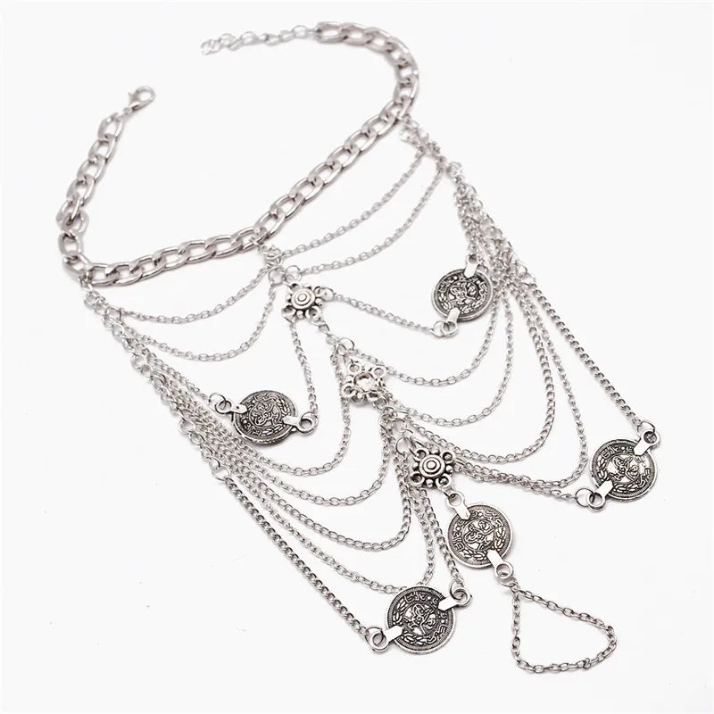 Sexy Silver Color Tassel Anklet for women Coin Pendant