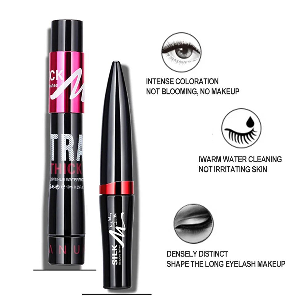 2 in 1 Waterproof Mascara 4d Silk Fiber Eyelash Lengthening Natural Eye Lashes