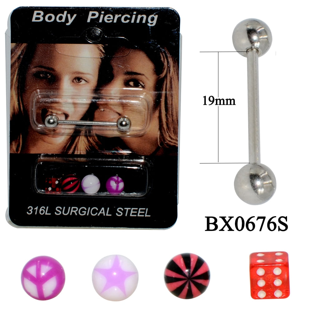 316L Surgical Steel Bar with Acrylic Ball Tongue Piercing