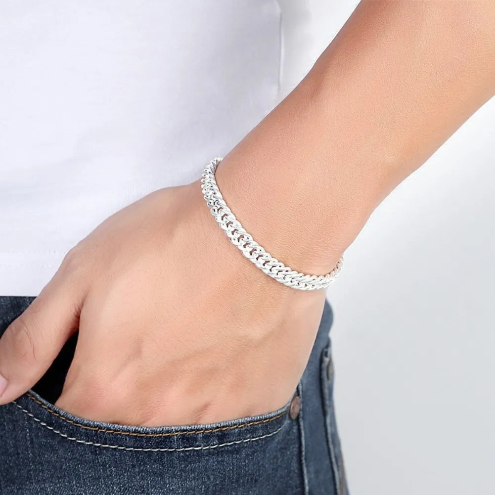 925 sterling Silver 6MM geometric necklace/ bracelet sets for women or men