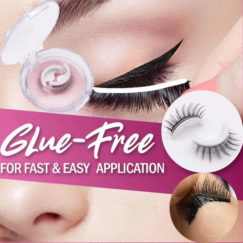 1Pair Reusable Self-adhesive False Eyelashes 3D Mink Glue-free