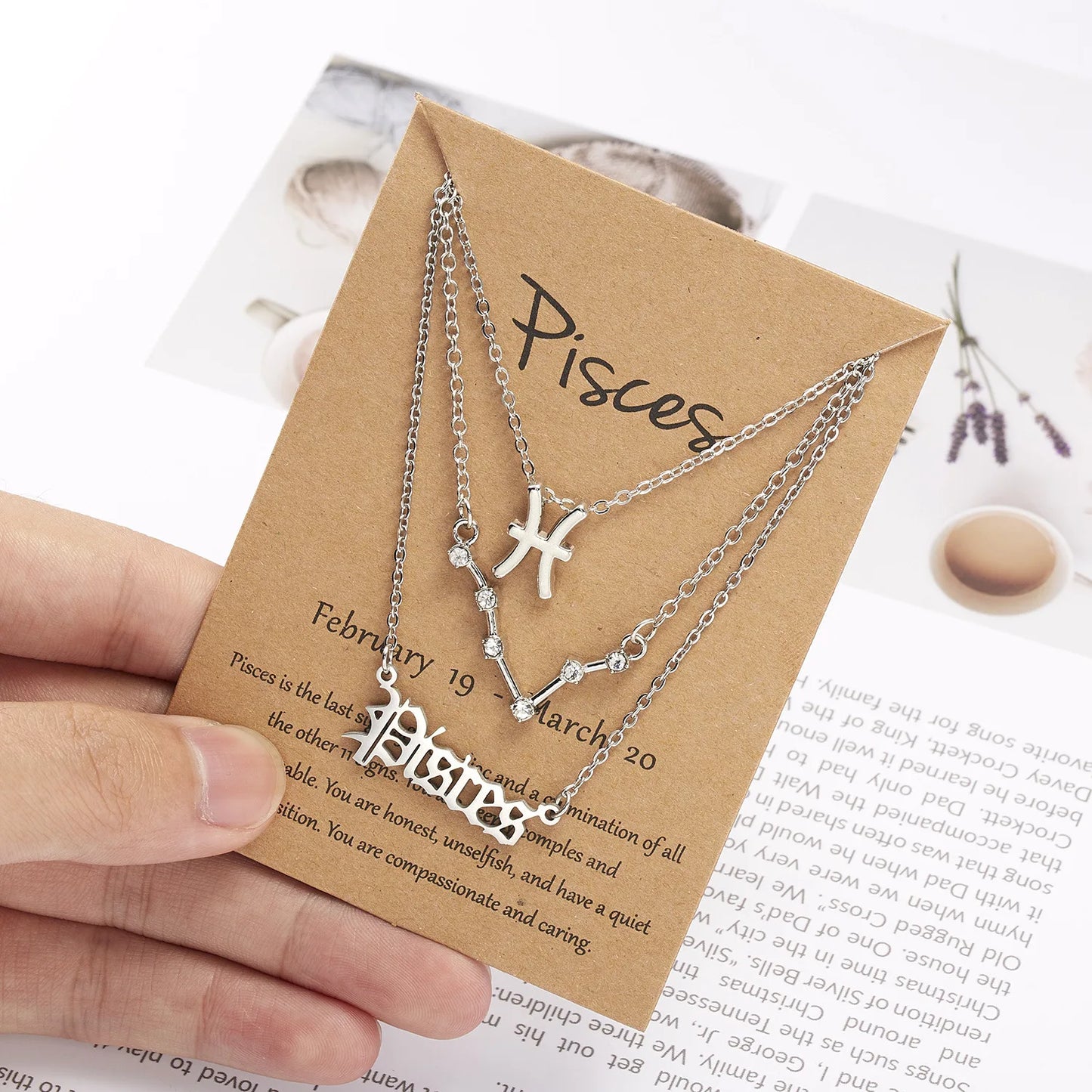 3Pcs/set 12 Zodiac Sign Necklace Pendant Chain With Cardboard Card