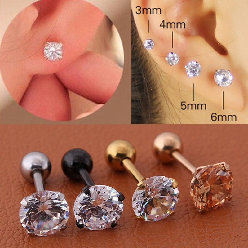 4 Colors Titanium Steel Needle Stud Earrings