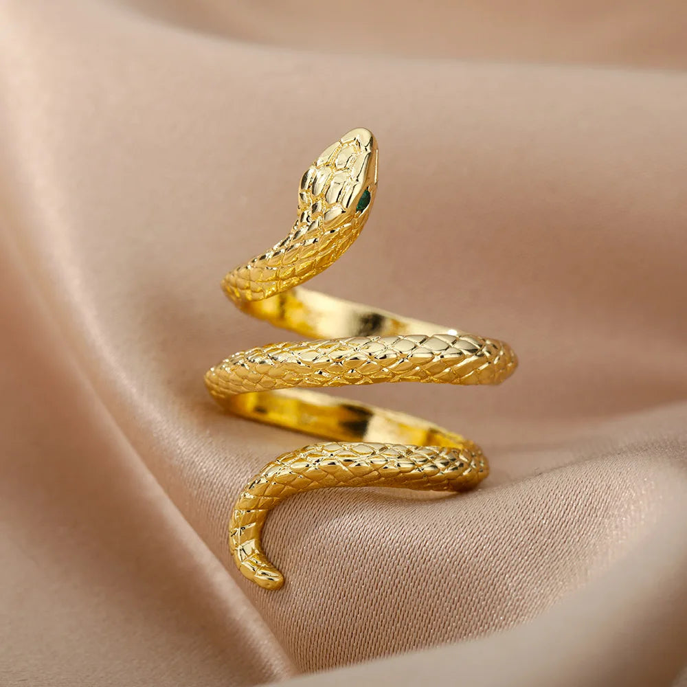 Snake Rings For Women Men Punk Hip Hop Open Adjustable Gold Plated Ring