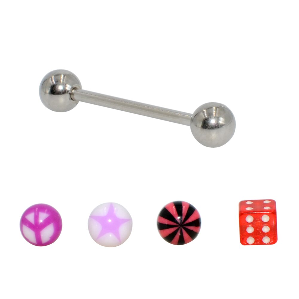 316L Surgical Steel Bar with Acrylic Ball Tongue Piercing