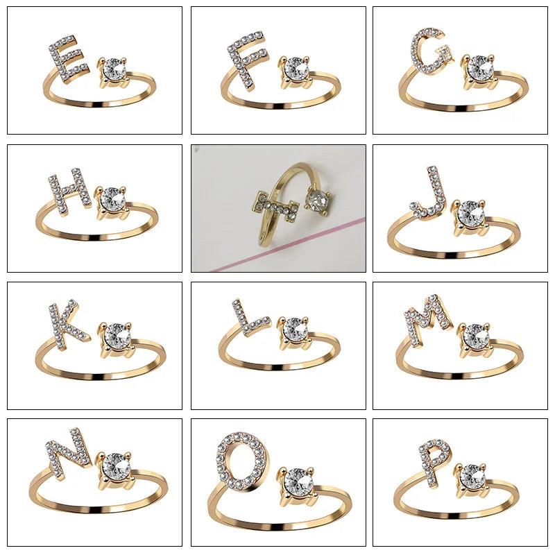 26 English Letter Open Finger Rings A-Z Initials