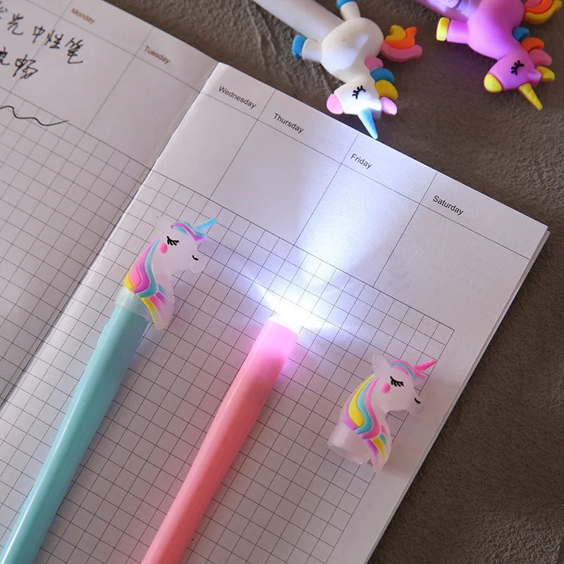 4Pcs/Box Kawaii Bear Pony Unicorn Luminous Pen Cute Gel Pens School 0.5mm