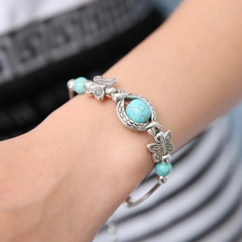 Bohemian Natural Turquoise Beaded Bracelet Bangle Jewelry