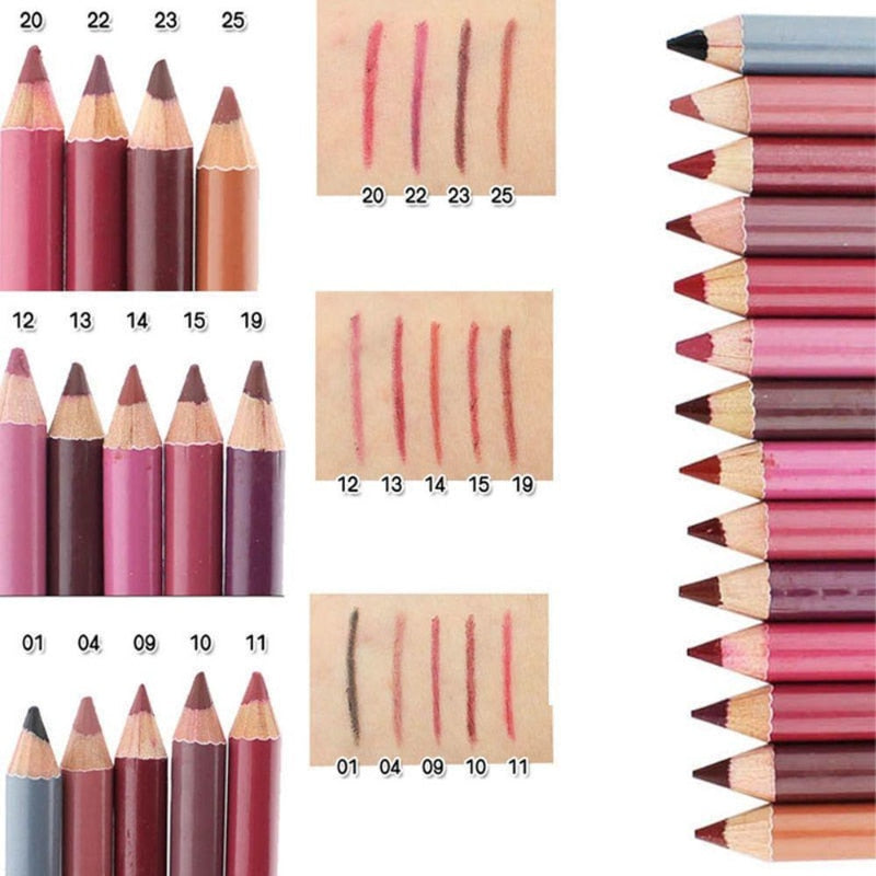 Professional Wood Lip liner, Waterproof, Soft Pencil, Long Lasting, 28 Colors