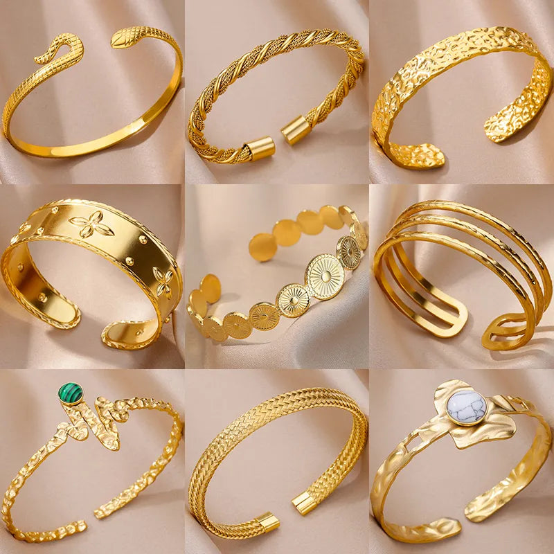 Stainless Steel Bangles Bracelet for Women Luxury Gold Color Cuff