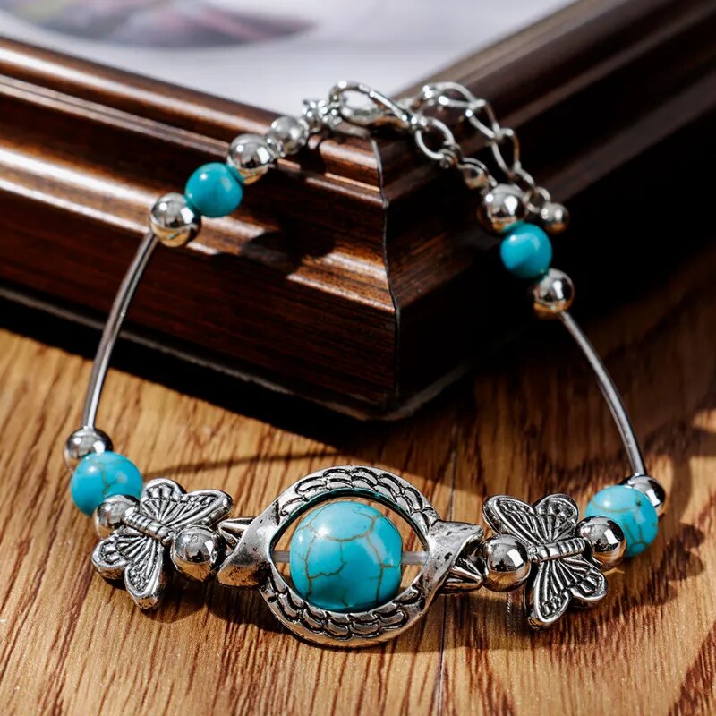 Bohemian Natural Turquoise Beaded Bracelet Bangle Jewelry