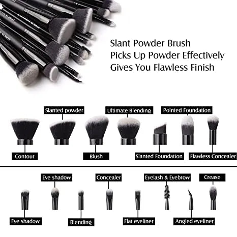 15 Pcs Luxury Black Makeup Brushes Set Professional