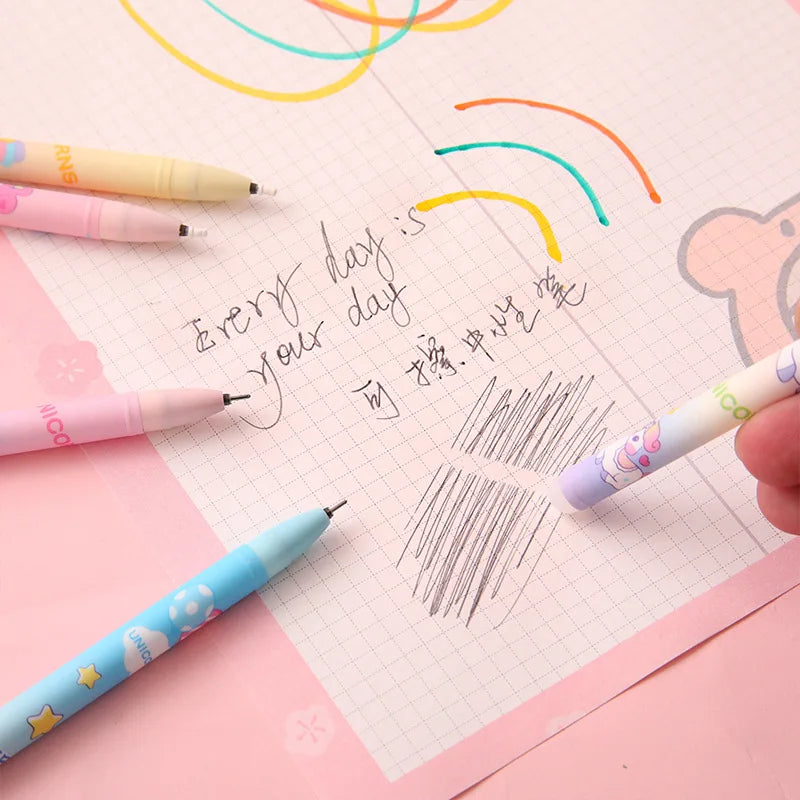 12Pcs/Lot Cute Kawaii Unicorn Erasable Gel Pen Removable 0.5mm Black Ink