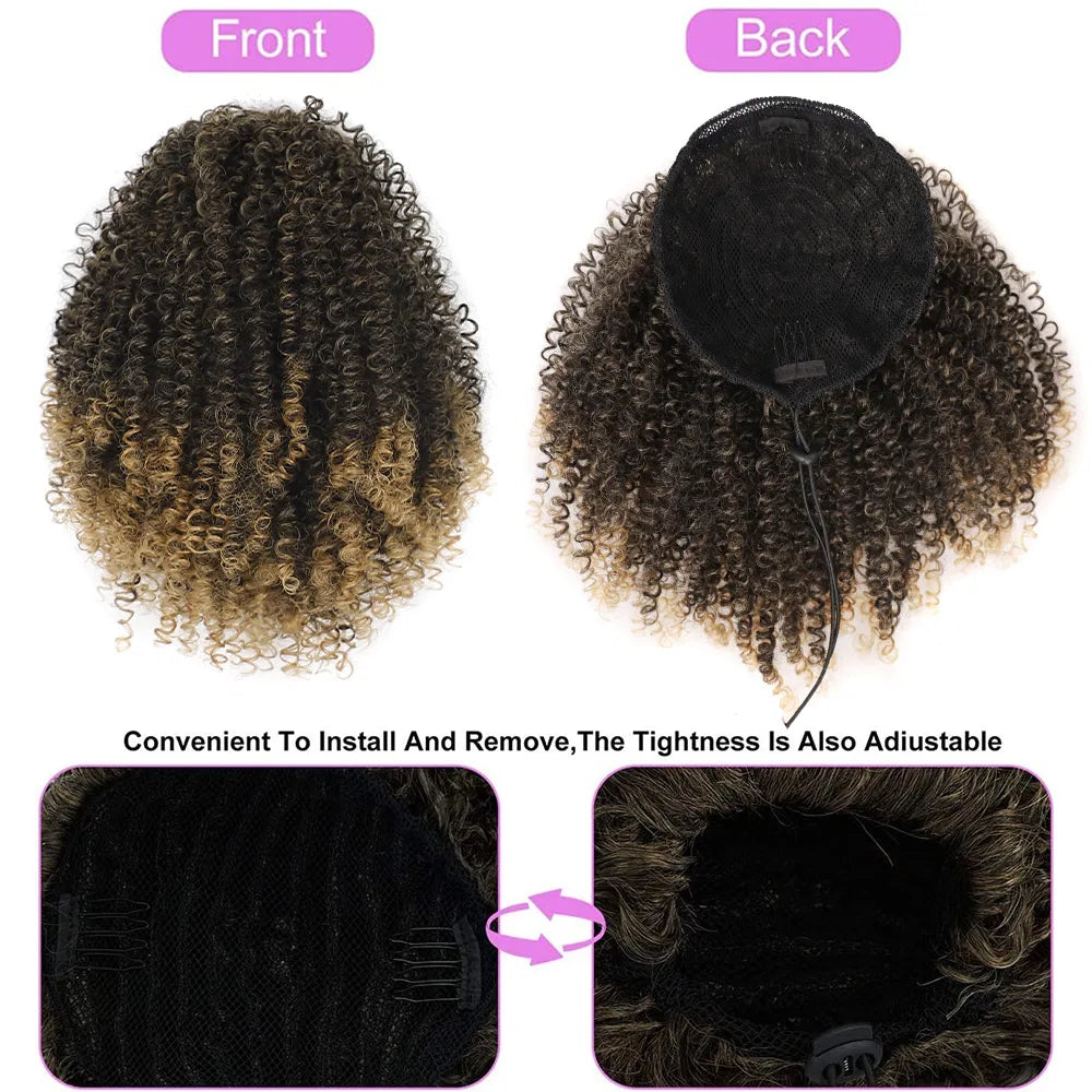 Synthetic Short Ponytail Afro Puff Kinky Curly Drawstring Clip