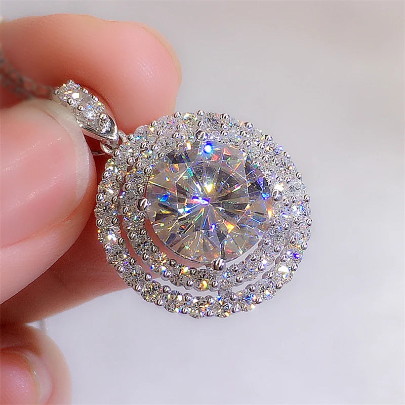 Gorgeous Bridal Wedding Necklace Mosaic AAA Cubic Zirconia Round Pendant Elegant