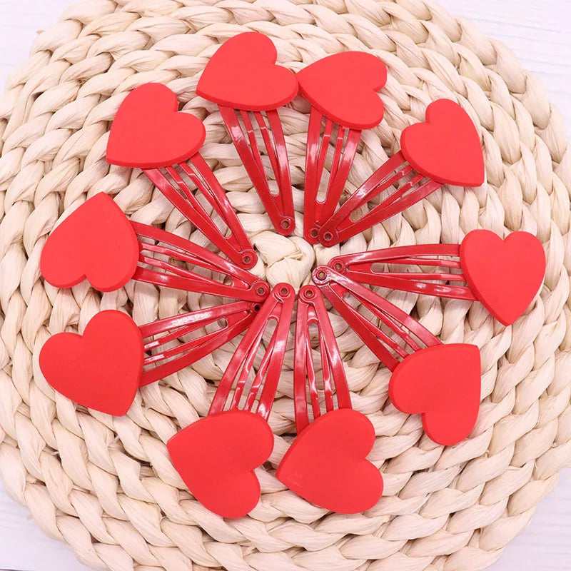 2Pcs/Set Fashion Red Heart Childrens Hair Pins Hair Clips