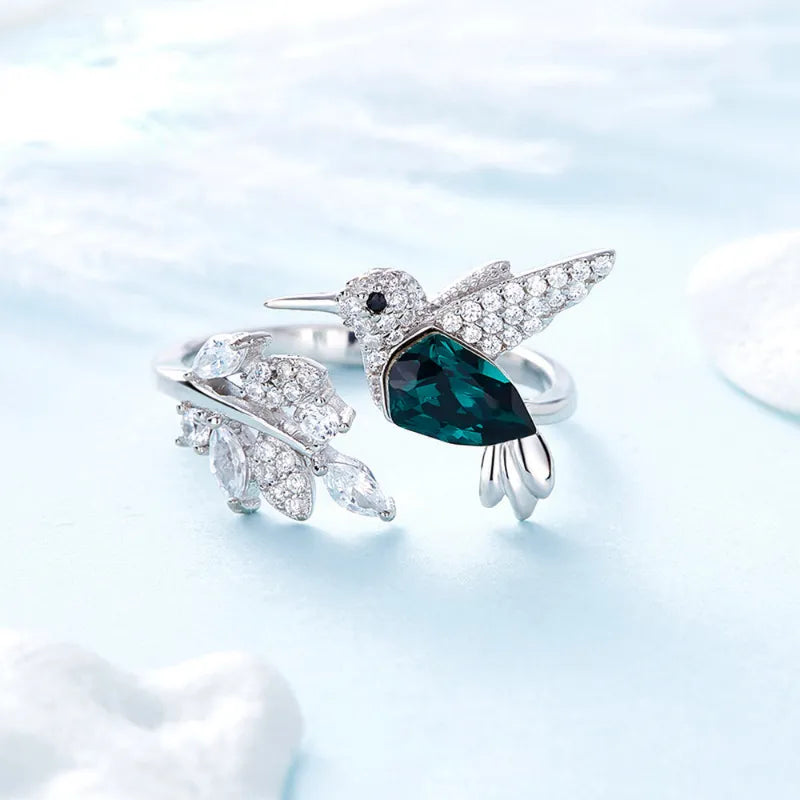 Elegant Natural Blue Stone Adjustable Hummingbird Ring