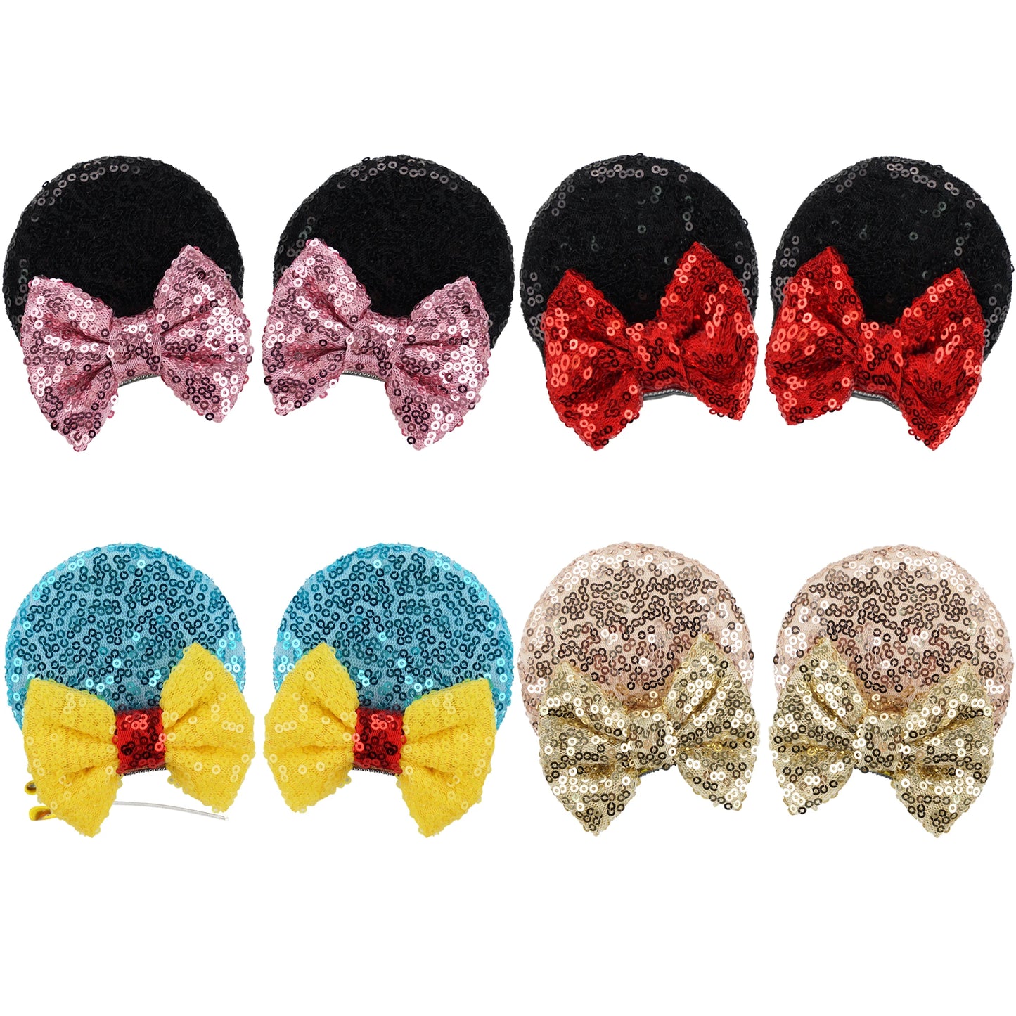 2Pcs Sequin Mouse Ears Hair Clips Glitter Hair Bows