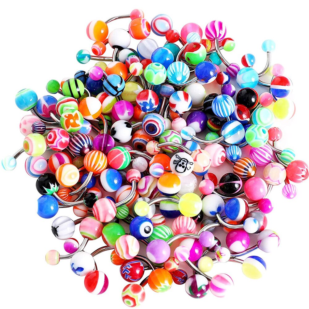 10/20/30/50PC Mix Color Acrylic Stainless Steel Belly Button Rings