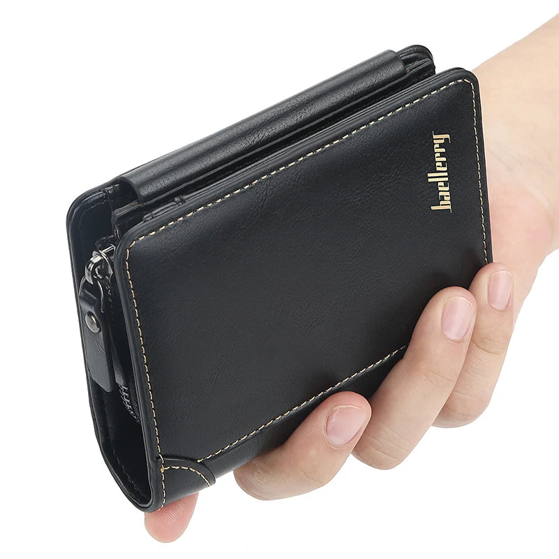 New Leather Mens Wallets High Quality Zipper Short Design Card Holder Vintage Coin Holder