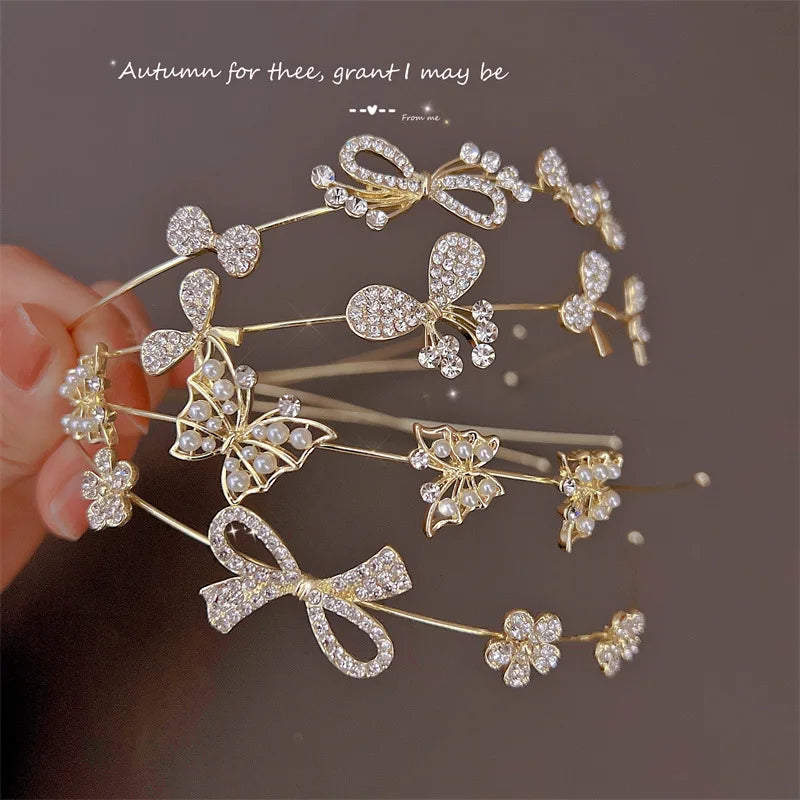 Gold Color Metal Rhinestone Flower Star Hairband Tiara