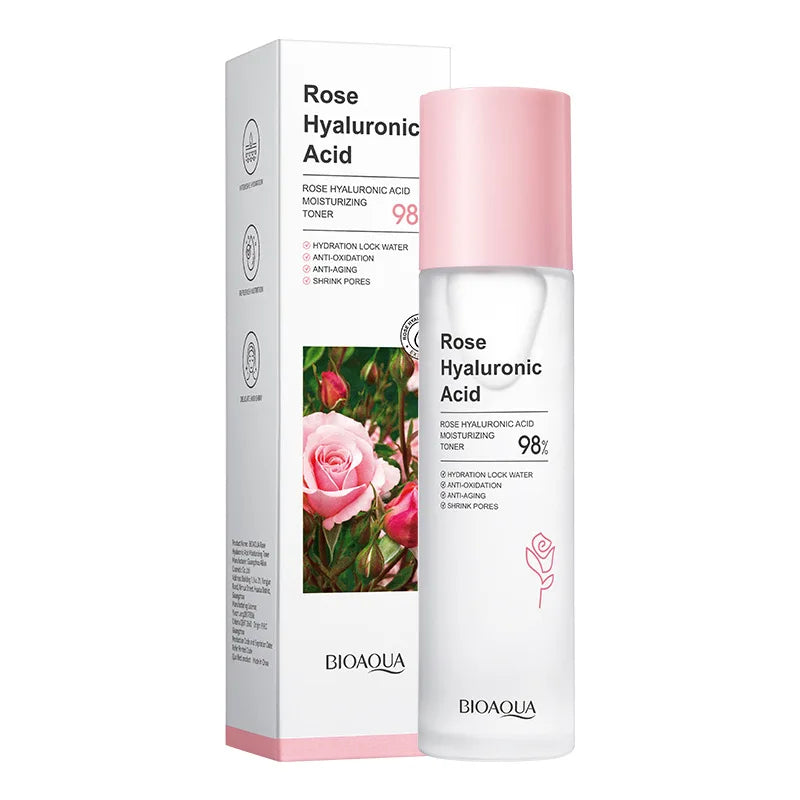 BIOAOUA Facial Toner Rose Essence Hyaluronic Acid Moisturizing Shrink Pores Anti Aging