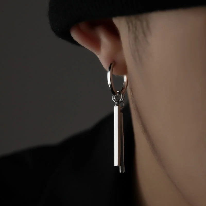 Silver Color Long Pendant Earring Men Women Cool Statement