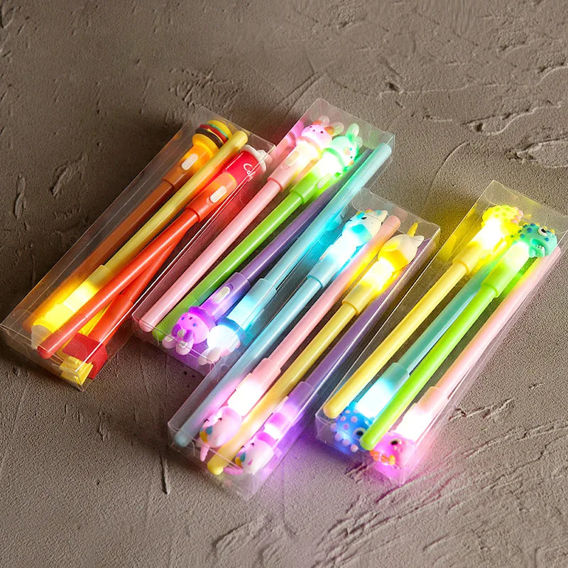 4Pcs/Box Kawaii Bear Pony Unicorn Luminous Pen Cute Gel Pens School 0.5mm