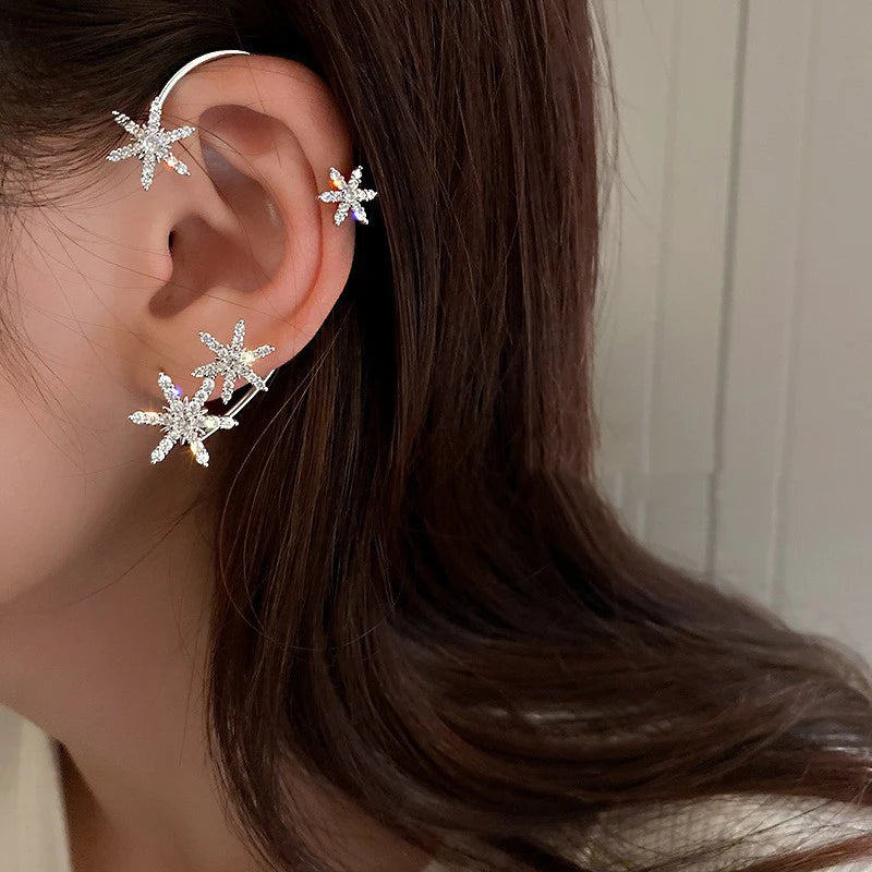 Luxury Star Butterfly Clip Earrings Crystal Tassel Ear Clip Sparkling Zircon Ear Cuff