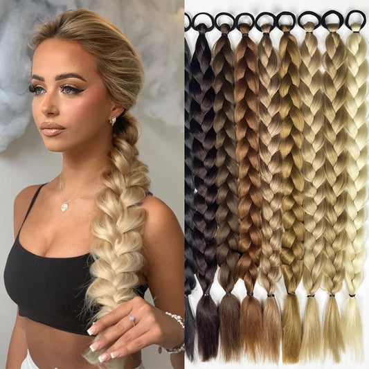 Synthetic Long Twist Braid Ponytail Extensions With Rubber Band 24 Inch