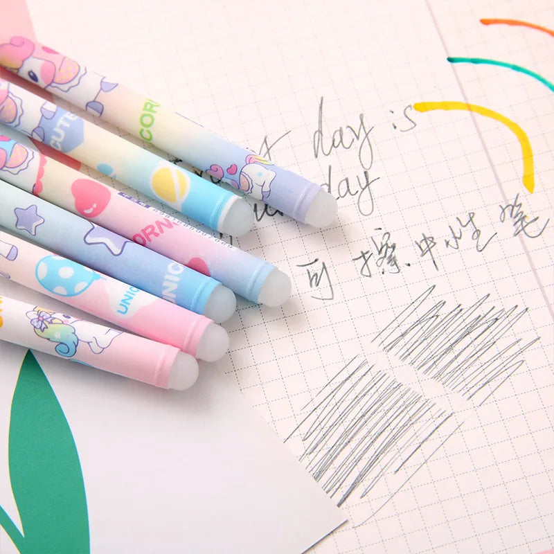 12Pcs/Lot Cute Kawaii Unicorn Erasable Gel Pen Removable 0.5mm Black Ink