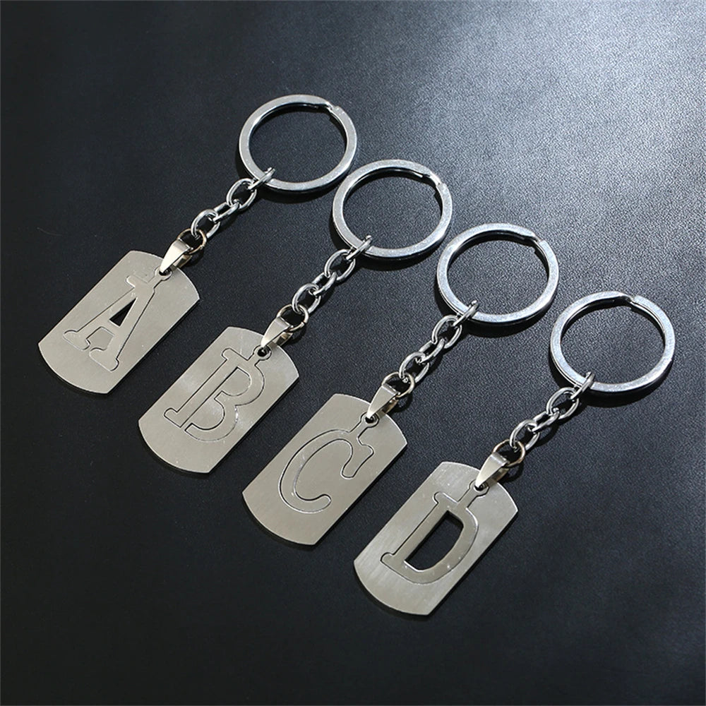 Stainless Steel Key chain Double-Deck Initial Letter Pendant With Key Holder