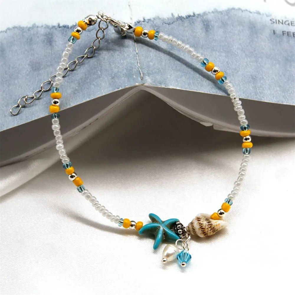 1pc Boho Starfish Beaded Anklets With Conch Adjustable