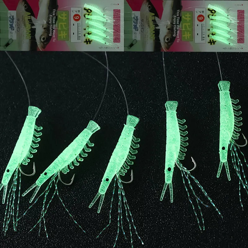 5pcs Luminous Soft Shrimp Fishing Hook Lure String Hook