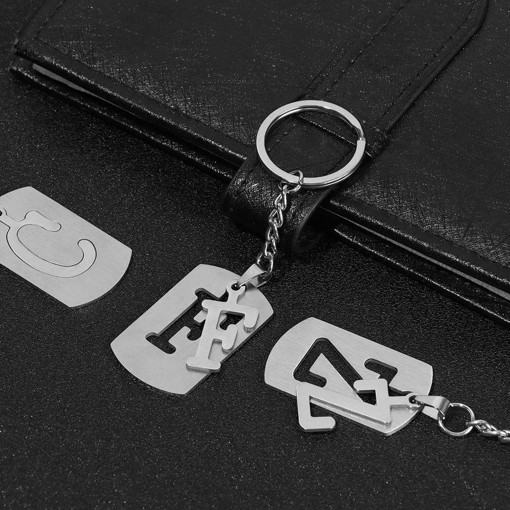 Stainless Steel Key chain Double-Deck Initial Letter Pendant With Key Holder