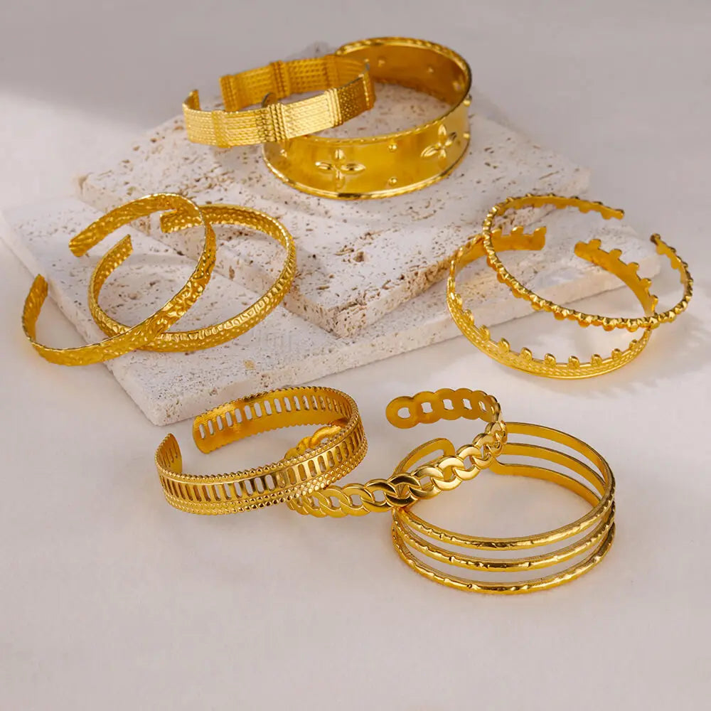 Stainless Steel Bangles Bracelet for Women Luxury Gold Color Cuff