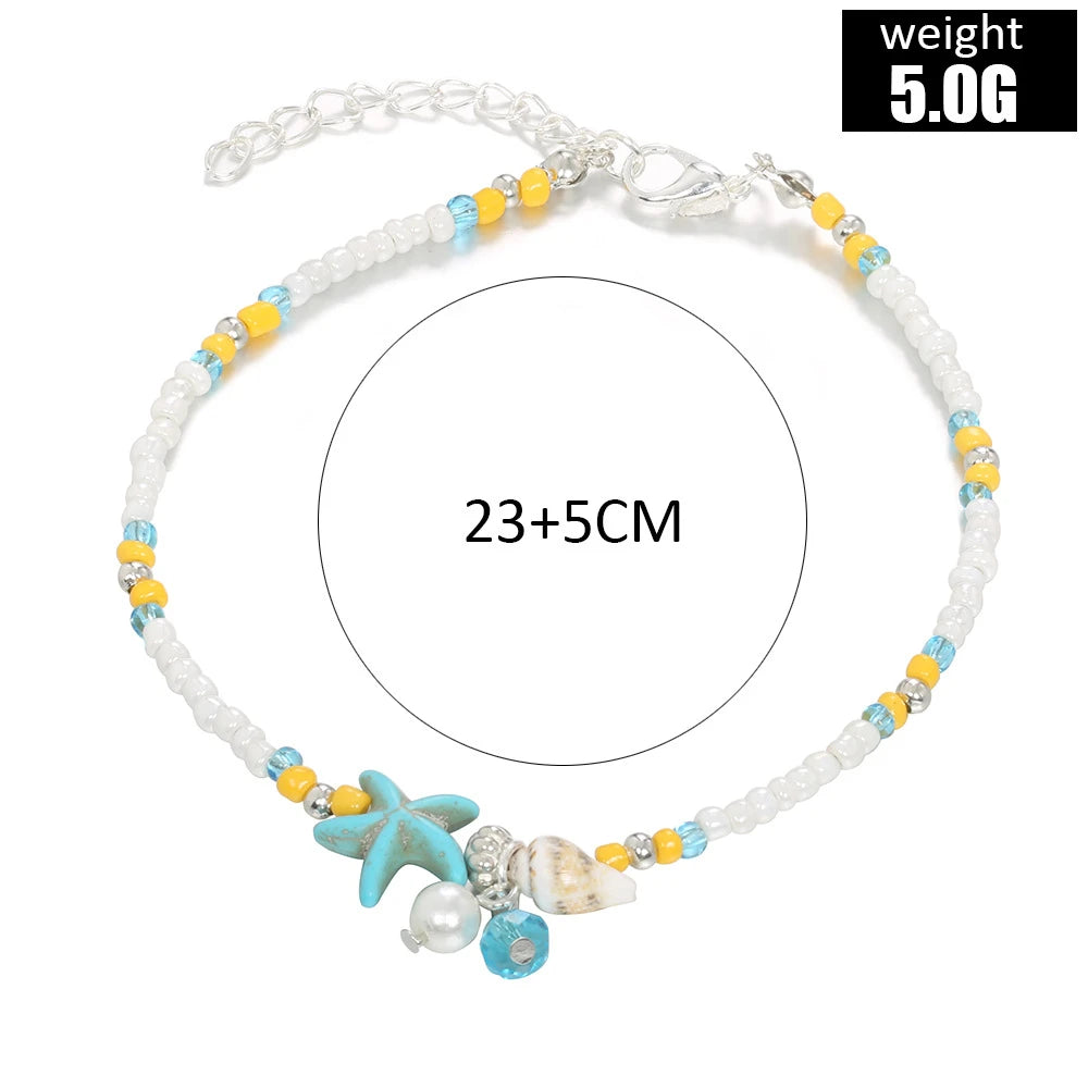 1pc Boho Starfish Beaded Anklets With Conch Adjustable